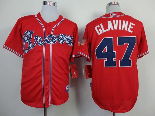 Braves #47 Tom Glavine Red Cool Base Stitched MLB Jersey